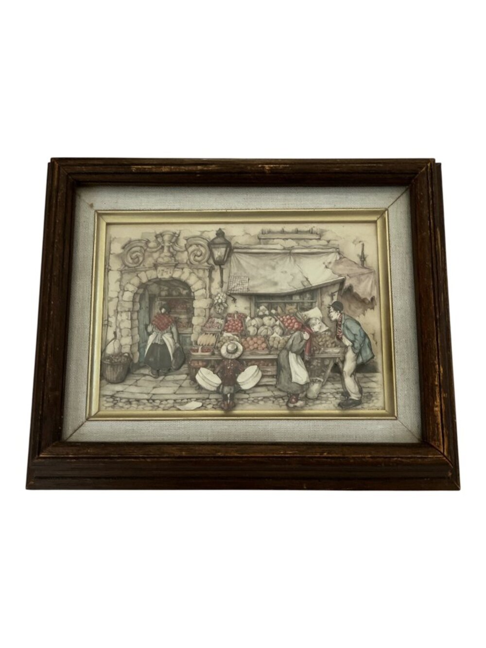 Signed 3D Anton Pieck Framed Art Vintage Market Scene Raised Relief Shadowbox